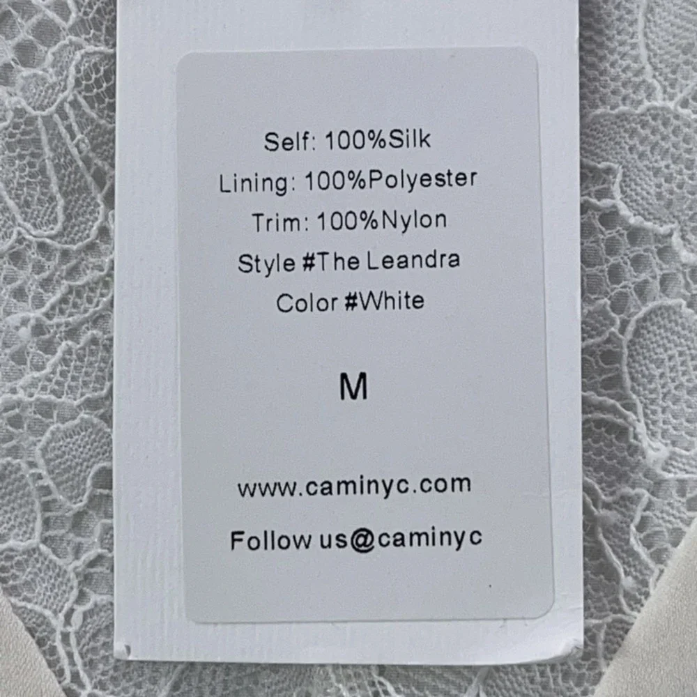 Cami NYC Top Women Medium White 100% Silk Long Sleeve V-Neck Lace Trim NEW - Picture 6 of 15